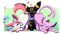 ass ass_shake ass_up black_body black_fur blue_eyes butt butt_shake butt_up cute cute_fang dominant dominant_female espeon face_down face_down_ass_up feral feral_domination feral_on_feral feral_only heart heart-shaped_pupils imminent_sex looking_at_another looking_at_partner looking_back motion_lines motion_tweening nintendo open_mouth patreon_logo patreon_reward pokémon_(species) pokemon pokemon_(species) pridark purple_body purple_eyes purple_fur red_eyes ribbon scarf shaking shaking_ass shaking_butt smile smiling sylveon tail teamwork tease teasing trio umbreon white_body white_fur