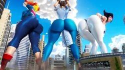 3d 3girls alternate_version_available animated ass ass_shake big_ass cammy_white chun-li clothing dat_ass female female_only fully_clothed giantess huge_ass juri_han music prevence sound street_fighter street_fighter_6 tagme twerking union_jack video