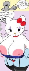 angry angry_expression areola areolae bikini bow_ribbon bowtie breasts cassettedream cigarette dream-cassette english_text eyelashes eyeliner hello_kitty hello_kitty_(character) hello_kitty_(series) hoshime huge_breasts jiggle jiggling_breasts kitty_white nipples red_bikini red_bow red_bowtie sanrio simple_background text