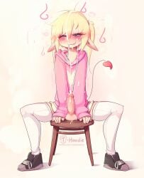 blonde_hair cum elf_ears femboy happy hoodie_(artist) penis tagme thigh_highs thighhighs white_thighhighs