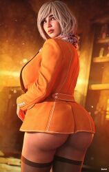 1girls 3d ashley_graham ashley_graham_(ella_freya) ass big_ass big_breasts blender_(software) blonde_hair bubble_butt capcom dat_ass dumptruck_ass female female_only green_eyes jacket_only open_shirt open_skirt ravelent resident_evil resident_evil_4 resident_evil_4_remake thick_thighs voluptuous