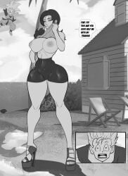 1girls 2023 2boys big_breasts bimbo bimbo_lips black_and_white curvy curvy_body curvy_female curvy_figure dragon_ball dragon_ball_z erect_nipples female_focus high_heels high_resolution lasgaclaven long_hair looking_at_viewer nipple_bulge open_toe_shoes pink_nipples platform_heels solo_female son_gohan son_goten stiletto_heels very_high_heels videl voluptuous