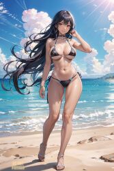 1girls ai_art_panwho ai_generated bikini black_hair curvaceous curvy_body curvy_female curvy_figure female_focus female_only hi_res huge_breasts long_hair original original_character sandals seductive_look shoes stable_diffusion