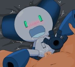 anal anal_sex bed blush erection gay glowing_eyes human human/robot human_on_robot leg_grab legs_up male male/male non-human on_back open_mouth penis precum robot robotboy robotboy_(character) saliva sex size_difference spread_legs toony trembling yaoi