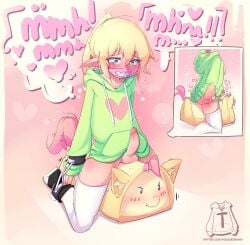 blonde_hair blush blushing bondage elf_ears femboy hoodie hoodie_(artist) max_(hoodie) orgasm_face penis riding sybian tagme thigh_highs thighhighs vibrator vibrator_in_ass