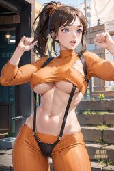 1girls ai_art_panwho ai_generated curvaceous curvy_body curvy_female curvy_figure erect_nipples erect_nipples_under_clothes female_focus female_only hi_res looking_at_viewer nipple_bulge original original_character ponytail seductive_look stable_diffusion underboob