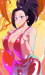 1girls 38jxl cleavage female female_only huge_breasts light-skinned_female looking_at_viewer momo_yaoyorozu my_hero_academia