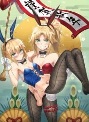 2futas animal_ears artoria_pendragon big_penis blonde_hair blush bottomless breasts clothed clothing daughter_is_bigger duo edit edited erection fate/apocrypha fate/grand_order fate/stay_night fate_(series) father_and_son futa_edit futa_only futanari futmad_(editor) green_eyes human light-skinned_futanari light_skin mordred_(fate) mostly_clothed mother_and_daughter partially_clothed penis request small_breasts standing thick_thighs tonee wide_hips