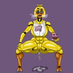 big_breasts chica_(fnaf) cupcake_(fnaf) five_nights_at_freddy's furry pussy_juice robot robot_girl solo tutacamon27 yellow_skin