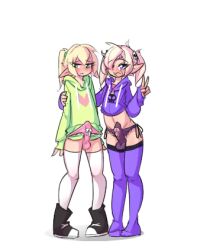 femboy happy hoodie hoodie_(artist) max_(hoodie) peace_sign tagme thigh_highs thighhighs