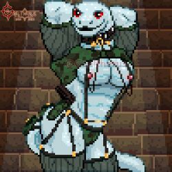 1boy anthro collar cuntboy intersex light_blackwood lingerie male male_focus male_only mamba muscular muscular_male nipples pixel_art scalie snake solo solo_focus straps