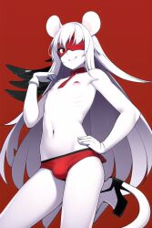 1boy ai_generated belly_button bulge bulge_through_clothing femboy genderswap_(ftm) little_mouser mario_(series) mouse mouse_ears ms._mowz nipples novelai paper_mario paper_mario:_the_thousand-year_door red_eyes rule_63 solo tail topless underwear white_hair