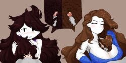 alternate_hairstyle arm_sleeves big_breasts blush brown_hair brushjob close-up closed_eyes cum cum_in_hair cum_on_hair dress earrings female female_focus hair_harpoon hairjob jaiden jaiden_animations let_me_explain_studios long_hair male male_pov naked nude nude_male paizuri piercing rebecca_parham shiny_hair tank_top titfuck titjob very_long_hair whyquestion youtube youtuber