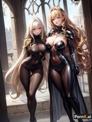 2girls ai_generated armor implied_lesbian knight leather_clothing pornx.ai princess tagme yuri