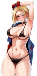 1girls armpits athletic bikini blonde_hair blue_eyes breasts cammy_white capcom facial_scar female female_only foxy_rain_(foxyreine) foxyrain_(foxyreine) foxyreine huge_breasts light-skinned_female light_skin short_hair smile solo street_fighter street_fighter_6 thick_thighs white_background wide_hips