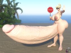 1futa 3d adjusting_eyewear adjusting_glasses adjusting_sunglasses aviator_sunglasses big_ass big_breasts big_feet fat_penis futa_only futanari hyper_penis mercy no_balls overwatch renrenrew solo stop_sign sunglasses tinted_eyewear