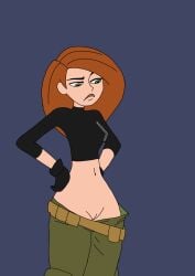 1girls annoyed annoyed_expression arms_at_sides clothed disney disney_channel exposed_pussy ginger ginger_hair gloves green_eyes kim_possible kimberly_ann_possible light-skinned_female pants pants_down pants_open pants_pulled_down pussy redhead revealing_clothes simple_background solo solo_female standing sunnie topwear unhappy_female wardrobe_malfunction white_female