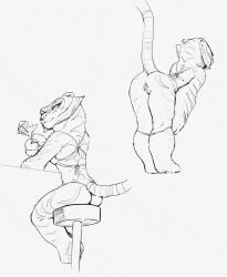 anthro anthro_only ass clothing dreamworks felid female genitals hi_res kung_fu_panda mammal master_tigress pantherine presenting pussy sabrotiger solo swimwear tail_anus undressing