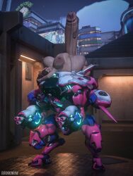 1futa 3d big_ass big_balls big_belly big_breasts big_nipples big_penis d.va futa_only futanari hyper_penis no_nut_november overwatch precum renrenrew robe solo