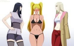 3girls arms_behind_back bare_arms bare_thighs big_breasts bikini bikini_bottom bikini_top black_legwear black_panties blonde_hair blue_hair blush busty cleavage clothed clothing coat crop_top elec-ant facial_markings female female_focus female_only fully_clothed gender_transformation genderswap_(mtf) group hand_on_hip hi_res high_resolution highres hourglass_figure hyuuga_hinata jacket large_breasts legwear light-skinned_female light_skin micro_bikini minishorts multiple_girls naruko naruto naruto:_the_last naruto_(series) naruto_shippuden nose_blush open_mouth pale-skinned_female pale_skin panties pose posing purple_eyes rule_63 sexy_no_jutsu shion_(naruto) shorts shounen_jump skimpy skimpy_bikini skimpy_clothes sleeveless sleeveless_shirt smile smiling sports_bra standing thighhighs threesome tied_hair twintails underboob uzumaki_naruto whisker_markings whiskers white_hair wide_hips yellow_hair