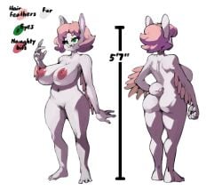 anthro anthro_only avian big_breasts bittenhard breasts feathers female green_eyes hair hi_res hybrid lagomorph leporid mammal model_sheet pink_hair rabbit solo solo_focus