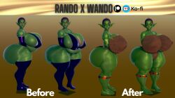 3d 3d_(artwork) character_sheet glowing_eyes goblin goblin_female green_skin honey_select_2 huge_ass huge_breasts pale-skinned_female pale_skin randoxwando riley_wide_ass shortstack squished_breasts thick_thighs tight_clothing venus_body wide_hips yellow_eyes