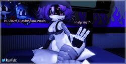 1girls 3d ass_focus beanie beanie_hat bikini dakimakura female female_only glitch_productions gloves mob_face murder_drones n_(murder_drones) panties purple_eyes purple_hair roblox robot robot_girl robot_humanoid robot_joints robotic_arm robotic_limb rustfuix small_breasts solo tagme thick_thighs tongue tongue_out twitter_username uzi_(murder_drones)