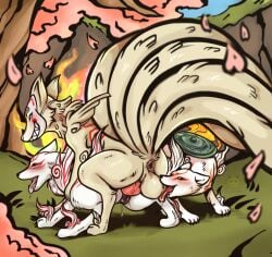 absurd_res amaterasu amaterasu_(okami) animal_genitalia animal_penis animal_pussy anus ball_lick balls bodily_fluids canid canine canine_genitalia canine_penis canine_pussy canis capcom cherry_blossom cherry_blossom_tree cherry_tree cum cum_in_pussy cum_inside deity doggy_style erection female female_penetrated feral feral_on_feral fox from_behind_position fruit_tree fur genital_fluids genitals grass group group_sex hi_res knot licking male male/female male_penetrating male_penetrating_female mammal markings multi_tail ninetails_(okami) okami okami_(capcom) oral outside penetration penile penis plant prince-vulpine pussy rear_view sex shiranui shiranui_(okami) tail tongue tongue_out tree vaginal_penetration white_body white_fur wolf