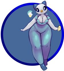 2023 anthro artesjsc big_breasts black_eyes cleavage freckles freckles_on_face furry game_freak holding_scalchop looking_at_viewer oshawott pokemon pokemon_(species) scalchop thick_thighs wide_hips