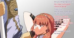 1boy 1girls age_difference ai_translated armpit_hair armpits arms_behind_head blowjob celica_(fire_emblem) censored english_text fellatio female fire_emblem fire_emblem_echoes:_shadows_of_valentia hands_behind_head male nintendo nomah_(fire_emblem) paid_reward_available sample tonsuke translated