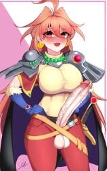 1futa ahoge balls big_breasts big_penis blush blushing breasts busty cape clothed clothing dickgirl earrings erection futa_only futanari hips huge_breasts huge_cock human knight large_breasts large_penis light-skinned_futanari light_skin lina_inverse long_hair long_penis mostly_clothed penis sep_(artist) shoulder_pads slayers solo standing tight_clothes tight_clothing tight_fit veiny_penis