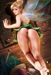 1girls anus ass blonde_hair blue_eyes bubble_butt demonlorddante disney disney_fairies fairy fairy_wings feet hair_bun highres looking_at_viewer loose_anus medium_hair peter_pan_(disney) pointy_ears pussy pussy_juice realistic soles thick_thighs tinker_bell toes upskirt vagina voluptuous wrinkled_feet wrinkled_soles