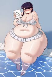 1girls 2023 ass bbw belly better_with_salt big_breasts bikini black_hair blush blushing bottom_heavy breasts chubby chubby_female curvy english english_text eye_contact fat fat_female fat_girl fat_woman female hips huge_ass komi-san_wa_komyushou_desu komi_shouko long_hair looking_at_viewer overweight_female plump pool sitting solo solo_female swimsuit text thick_thighs thighs thunder_thighs tummy voluptuous water wide_hips