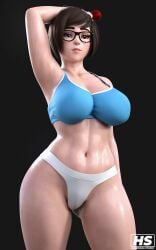 1girls 3d asian asian_female big_breasts blizzard_entertainment brown_hair female female_focus female_only glasses hagiwara_studio hair_bun hair_ornament mei_(overwatch) overwatch sports_bra tagme