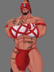 abs big_balls big_bulge big_penis blindfold bulge crossing_arms huge_bulge league_of_legends lee_sin ling12110 male male_only muscles muscular muscular_male six_pack smirk tattoo thighs thong