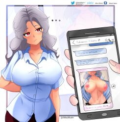 akka_alkarin big_breasts long_hair milf nsfw red_eyes seductive selfie white_hair