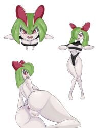 cobra_bubbles_(artist) female green_eyes kirlia looking_at_viewer looking_back petite pokémon_(species) pokemon pokemon_(species) puffy_pussy pussy red_eyes white_body