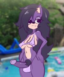 anthro artist_request balls bedroom_eyes bra breasts bush censored clothed clothing dick dickgirl erection furry futa_focus futa_only futanari half-closed_eyes long_hair milf mostly_nude nipples panties penis pool purple_fur purple_hair queen_aleena queen_aleena_hedgehog smirk solo_futa sonic_(series) sonic_the_hedgehog_(series) sonic_underground source_request swimsuit tamers12345's_sonic_underground