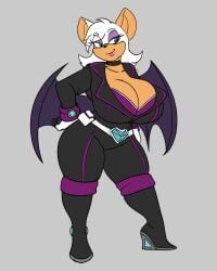 anthro artjwink big_breasts bodysuit breasts choker cleavage clothed clothing female furry high_heel_boots high_heels huge_breasts jwinkz looking_aside makeup rouge_the_bat rouge_the_bat_(heroes) sega smirk solo sonic_(series) sonic_heroes thick_thighs wedge_heels wide_hips