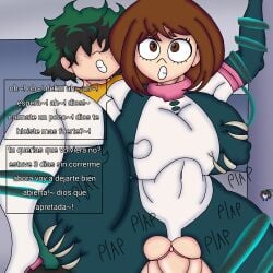 1boy 1boy1girl 1girls abraham_mega big_breasts black_wip breasts brown_eyes brown_hair canon_couple clitoris español female female/male female_penetrated grabbing_breast grabbing_breast_during_sex grabbing_leg green_hair hero_outfit_(mha) huge_breasts izuku_midoriya leg_up leg_up_sex male male/female male_penetrating male_penetrating_female medium_hair messy_hair my_hero_academia nipples_visible_through_clothing ochako_uraraka penetration penile_penetration penis_in_pussy quirk_(mha) sex short_hair shounen_jump stand_and_carry_position standing_sex vaginal_penetration vaginal_sex