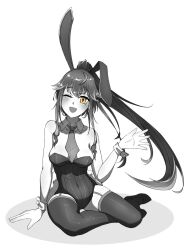 autumnia blush bunnysuit clothed clothing eyebrows_visible_through_hair fake_animal_ears fake_rabbit_ears happy holie_(vtuber) looking_at_viewer lostloki necktie ponytail virtual_youtuber waving waving_at_viewer wink yellow_eye