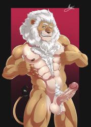 anthro balls bara barazoku boner clay_calloway_(sing) erection felid feline furry lion male male_only mane memox muscles muscular nude penis sing_(movie) sing_2_(movie) solo solo_male white_hair