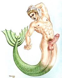 1boy abs balls damaris gay human male male_focus male_only merfolk mermaid_transformation merman muscular muscular_female penis sailor solo solo_focus transformation