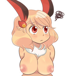 animal_ears big_breasts blush breasts eeveelution flareon humanized_pokemon large_breasts moemon nipples personification pokemon