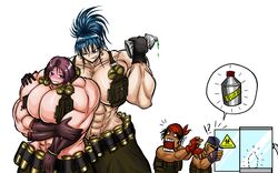 2boys 2girls abs clark_still female human king_of_fighters leona_heidern male muscular muscular_female ralf_jones surprised whip_(kof)