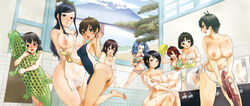 6+girls 9girls ass barefoot bareisho bath bathhouse bikini black_hair blue_eyes blue_hair breasts brown_eyes brown_hair cleavage competition_swimsuit covering female green_eyes highres large_breasts long_hair looking_at_viewer milf multiple_boys multiple_girls nipples nude nude_cover one-piece_swimsuit open_mouth original ponytail pool pubic_hair purple_eyes red_eyes red_hair see-through short_hair sitting smile soap swimsuit tan tanline tied_hair topless towel twintails water_gun wet