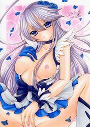 2010 blue_eyes blush breasts clothed_masturbation clothing cure_moonlight dated fingering highres large_breasts magical_girl masturbation medium_breasts mocomoco_party nipples precure pretty_cure purple_hair pussy uncensored yuri_tsukikage