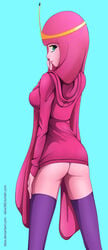 adventure_time ass lalox long_hair naked_hoodie pink_hair pink_skin princess_bubblegum simple_background thighhighs