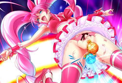 anal blush clothing cure_melody houjou_hibiki insertion magical_girl panties precure pretty_cure skirt small_breasts smile stockings suite_precure suzume_(artist) torn_clothes underwear