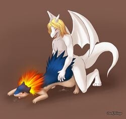 anthro blush cum darkmirage dragon female feral interspecies male pokemon pokemon_(species) reptile sereos sex straight tagme typhlosion wet wings